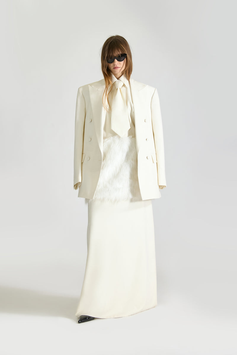 Tailored Fur Backless Wool Dress