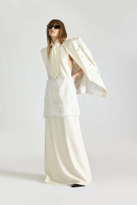 Tailored Fur Backless Wool Dress