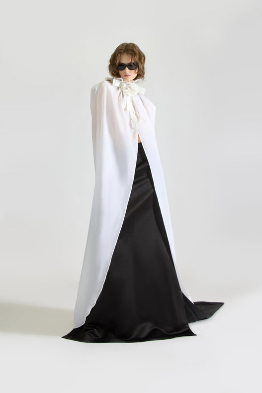 Tailored Satin Tail Skirt & Cape Set