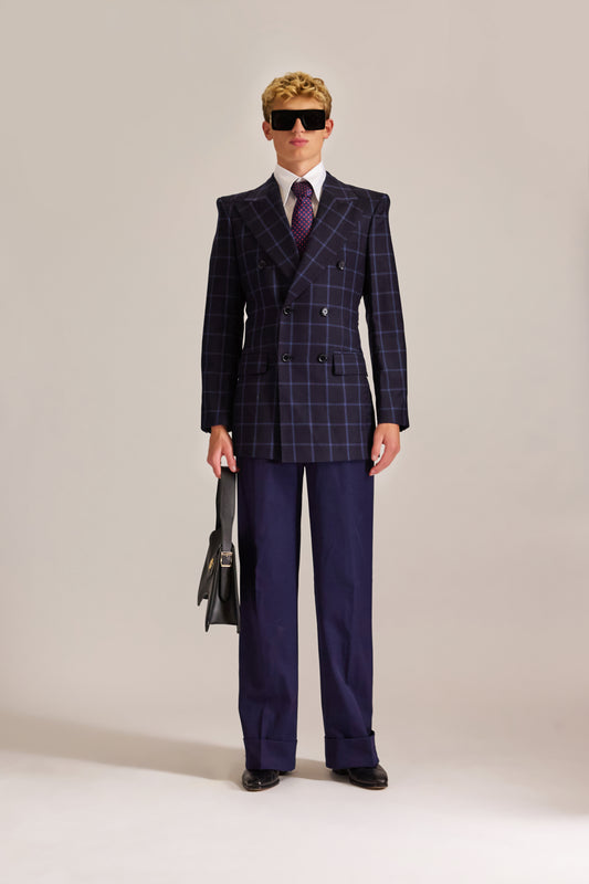 Tailored Doubled Breasted plaid Wool Suit