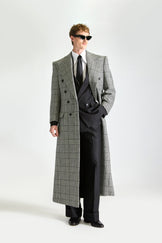 Tailored Double Breasted Cashmere & Wool Check Overcoat