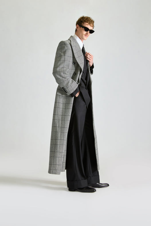 Tailored Double Breasted Cashmere & Wool Check Overcoat
