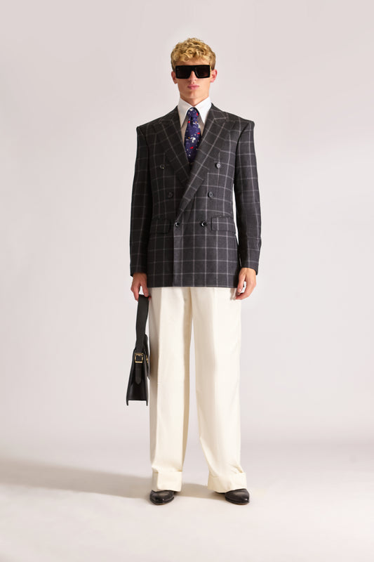 Tailored Doubled Breasted plaid Wool Suit