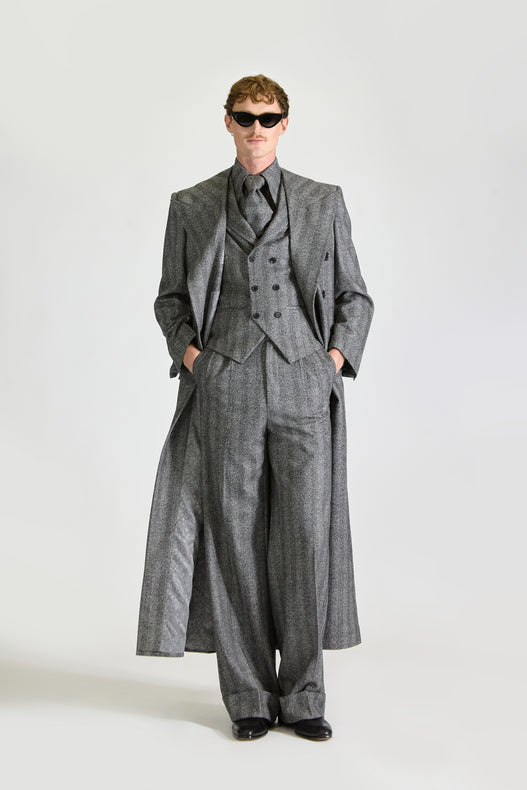 Tailored Self Stripe Wool Suit & Overcoat