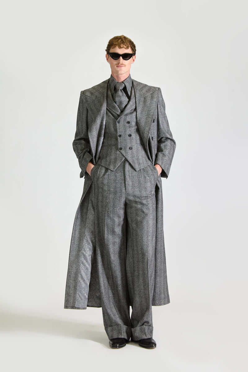 Tailored Self Stripe Wool Suit & Overcoat