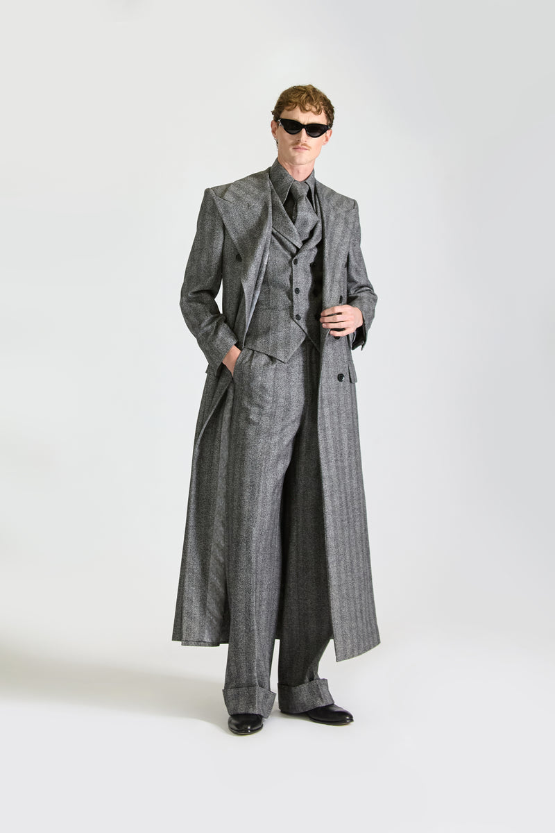 Tailored Self Stripe Wool Suit & Overcoat