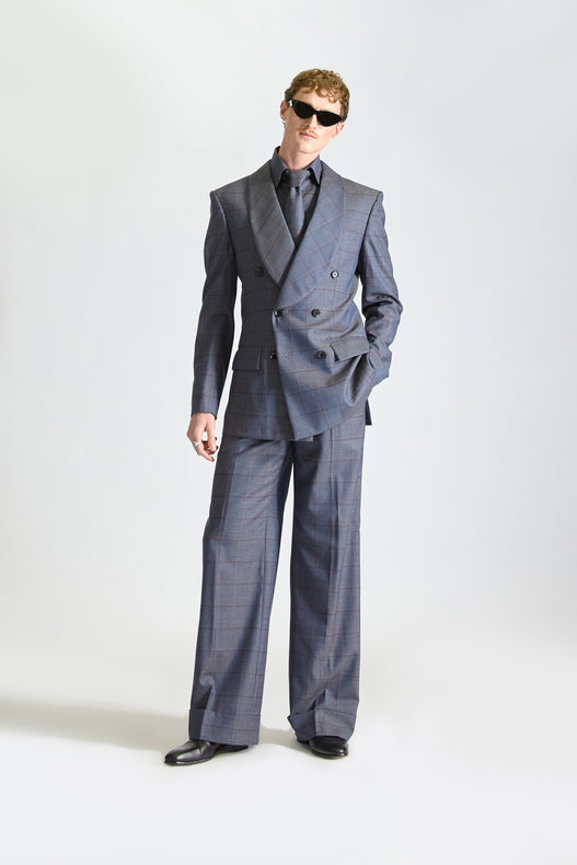 Tailored Double Breasted Check Wool Suit