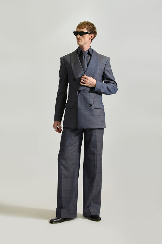 Tailored Double Breasted Check Wool Suit