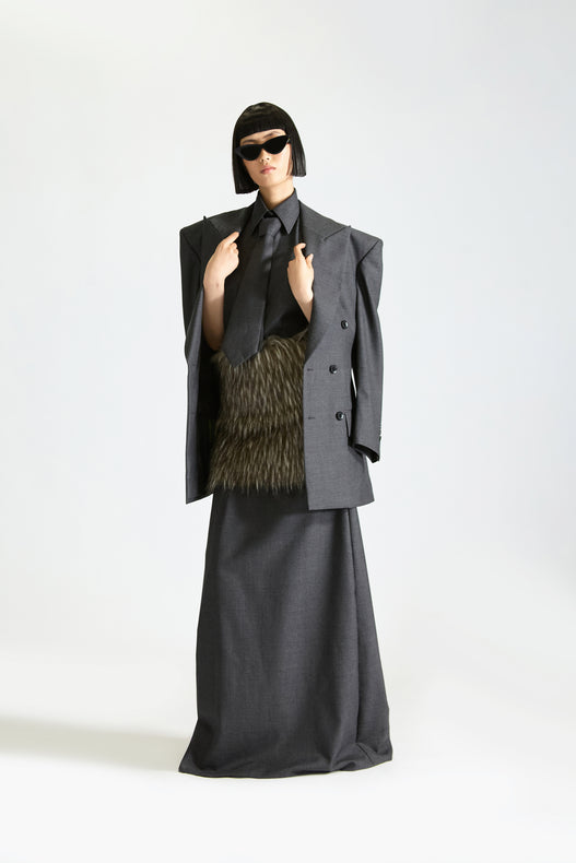 Tailored Fur Backless Wool Dress