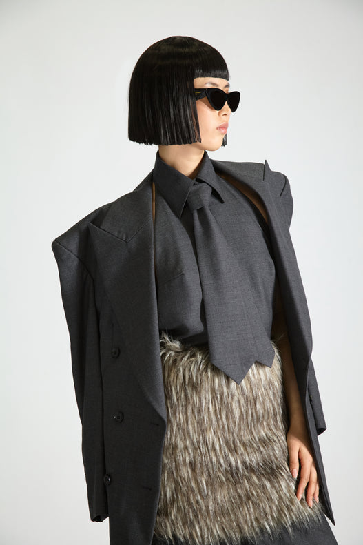 Tailored Fur Backless Wool Dress