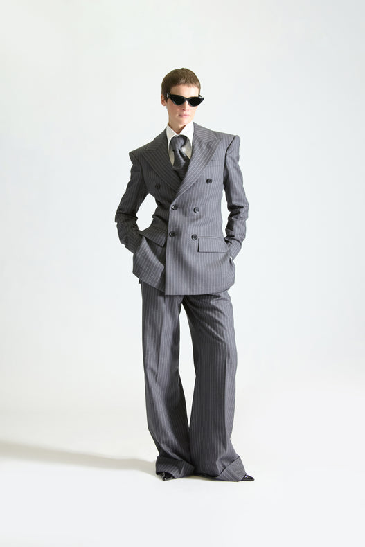 Tailored Pinstripe Double Breasted Wool Suit