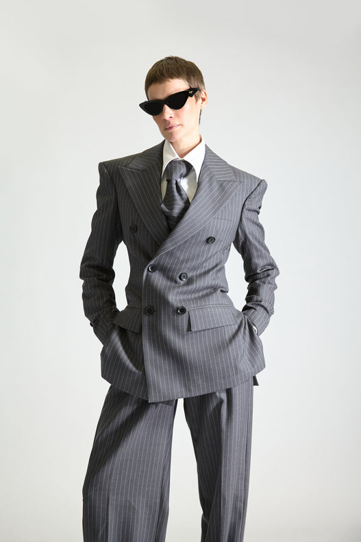 Tailored Pinstripe Double Breasted Wool Suit