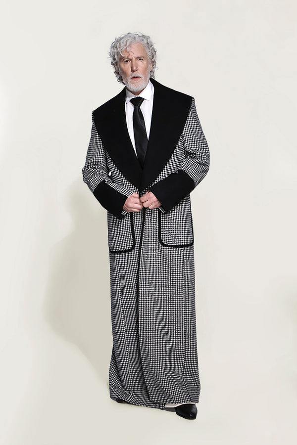 Tailored Single Breasted Cashmere & Wool Houndstooth Overcoat