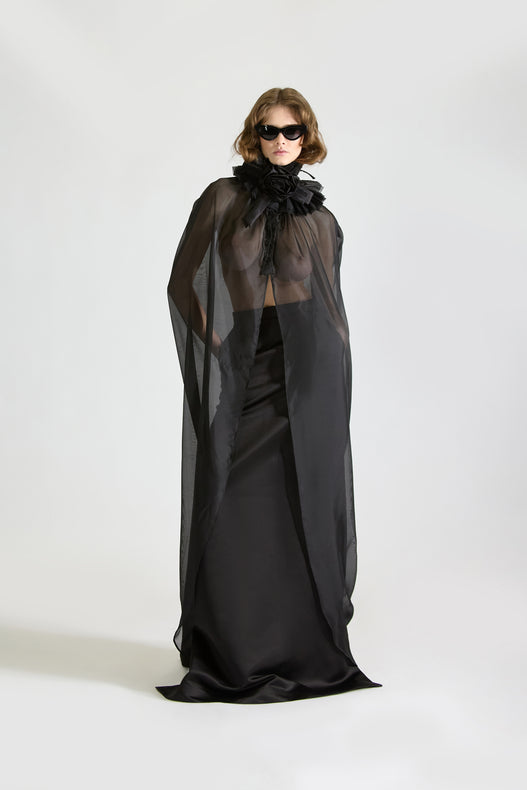 Tailored Satin Tail Skirt & Cape Set