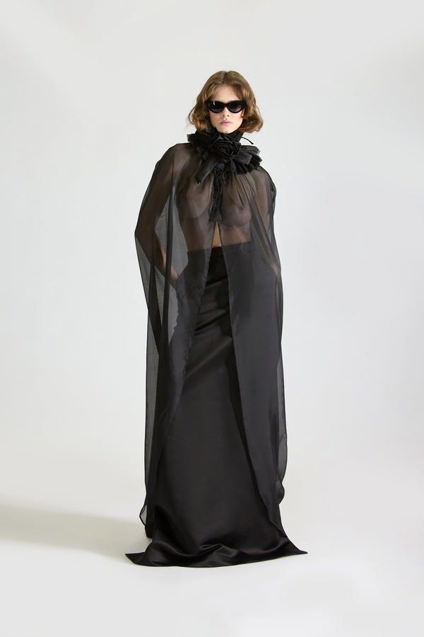 Tailored Satin Tail Skirt & Cape Set