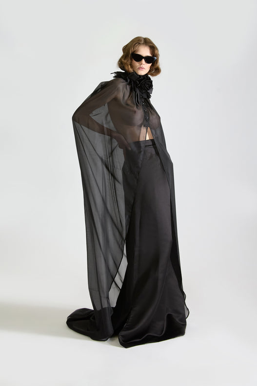 Tailored Satin Tail Skirt & Cape Set