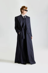 Tailored Pinstripe Wool Jumpsuit & Overcoat