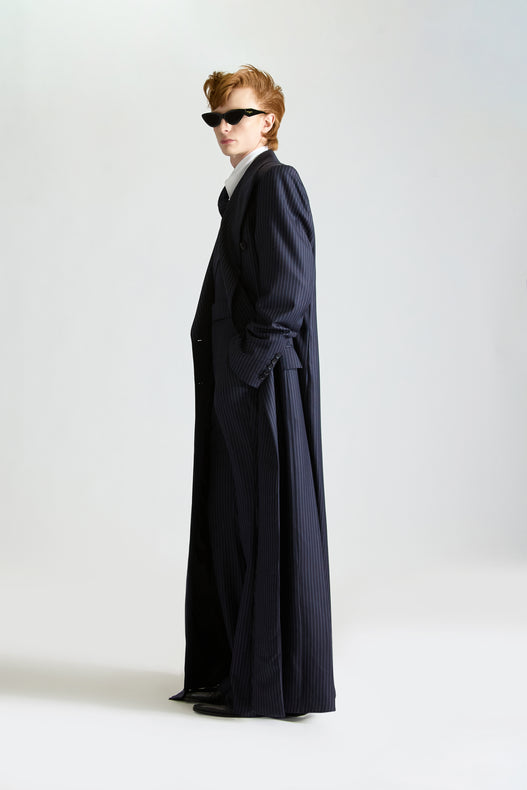 Tailored Pinstripe Wool Jumpsuit & Overcoat