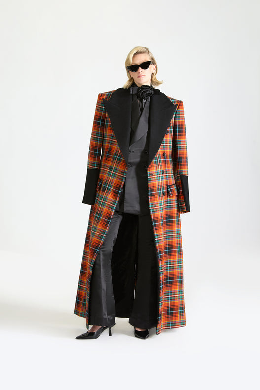 Tailored Double Breasted Wool Check Overcoat