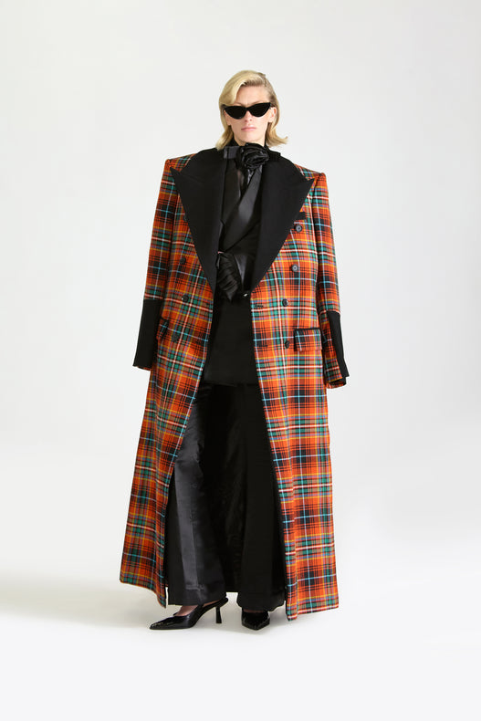 Tailored Double Breasted Wool Check Overcoat