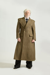 Peak Lapel Double Breasted Wool Overcoat