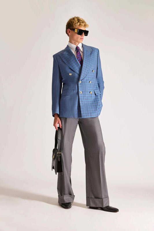 Tailored Doubled Breasted Check Wool Suit
