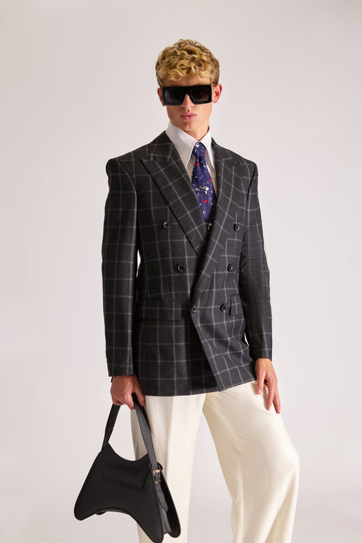Tailored Doubled Breasted plaid Wool Suit