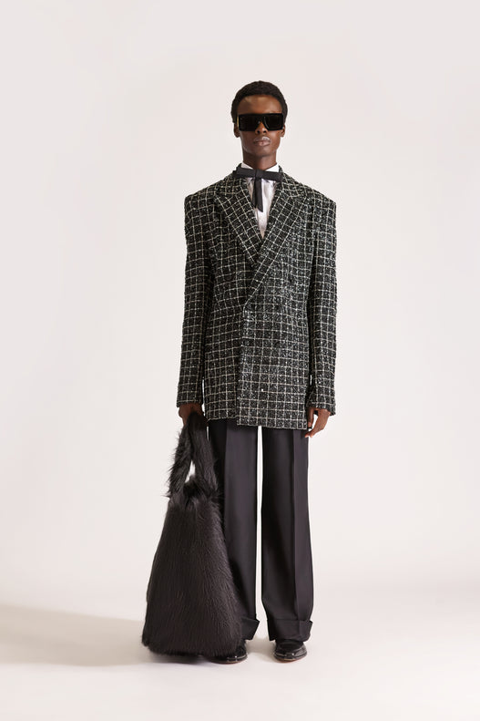 Hand-Embroidered Double Breasted Wool Blazer