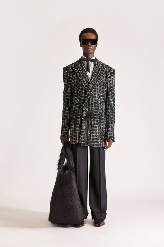 Hand-Embroidered Double Breasted Wool Blazer