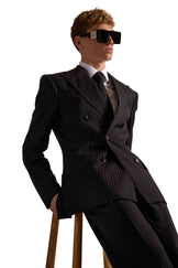 Pinstripe Peak Lapel Double Breasted Blazer