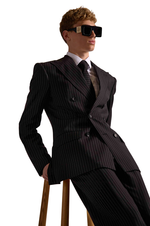 Pinstripe Peak Lapel Double Breasted Blazer