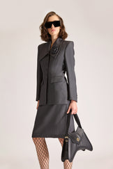 Tailored Wool Single Breasted Birdeye Jacket & Skirt