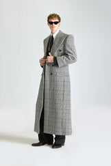 Tailored Double Breasted Cashmere & Wool Check Overcoat