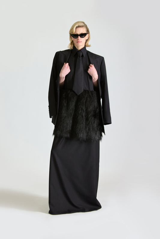 Tailored Fur Backless Wool Dress