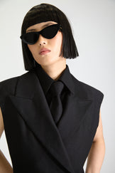 Tailored Peak Lapel Slit Wool Dress