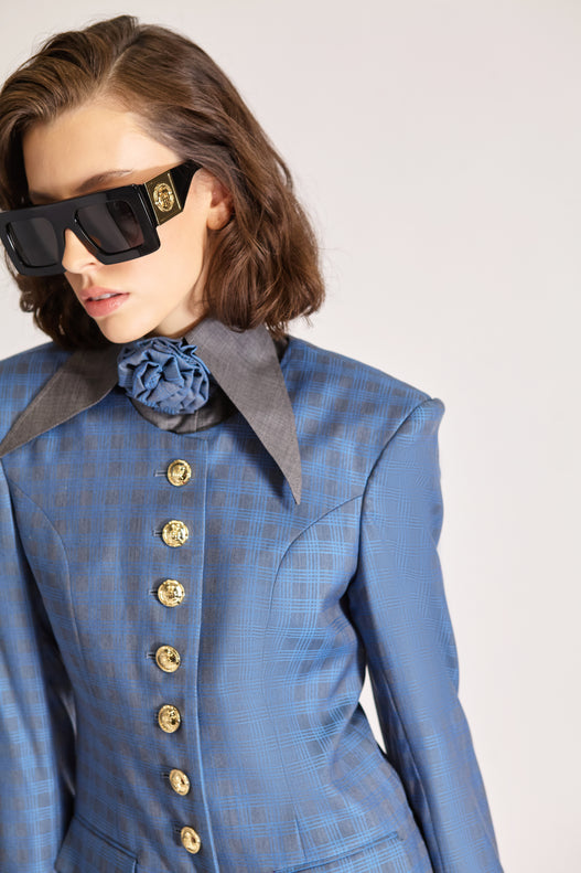 Tailored Wool Single Breasted Check Jacket & Skirt Set