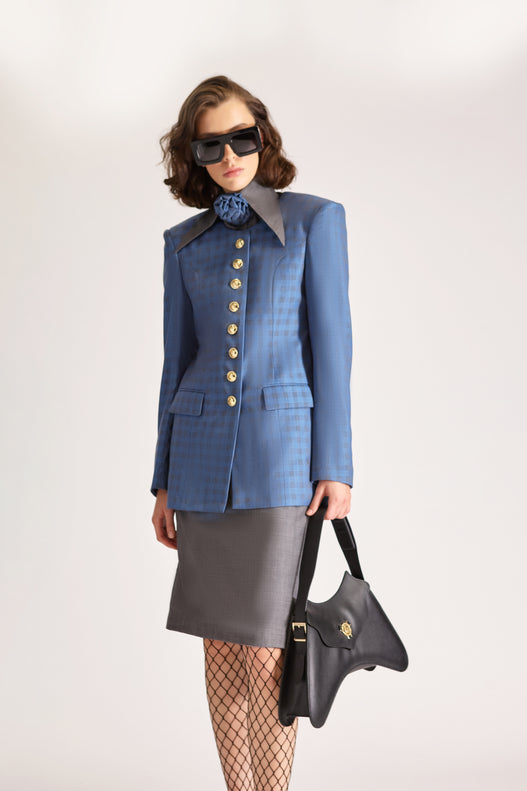 Tailored Wool Single Breasted Check Jacket & Skirt Set