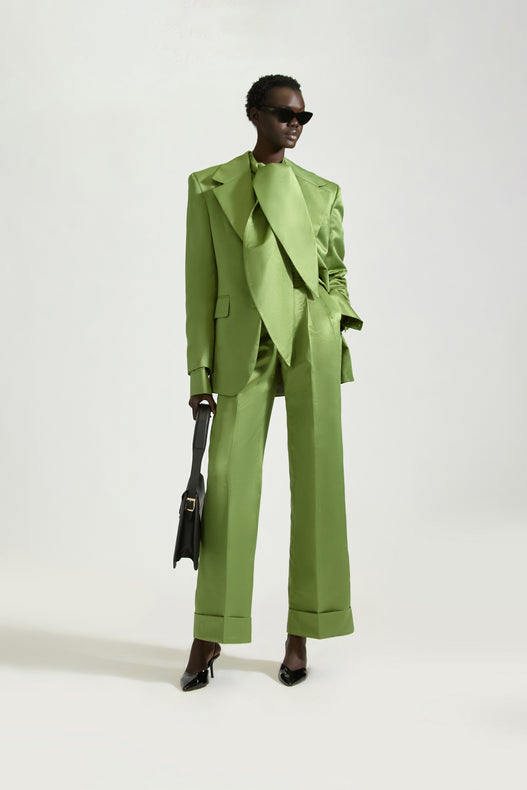 Tailored Single Breasted Satin Suit & Flap Collar Shirt