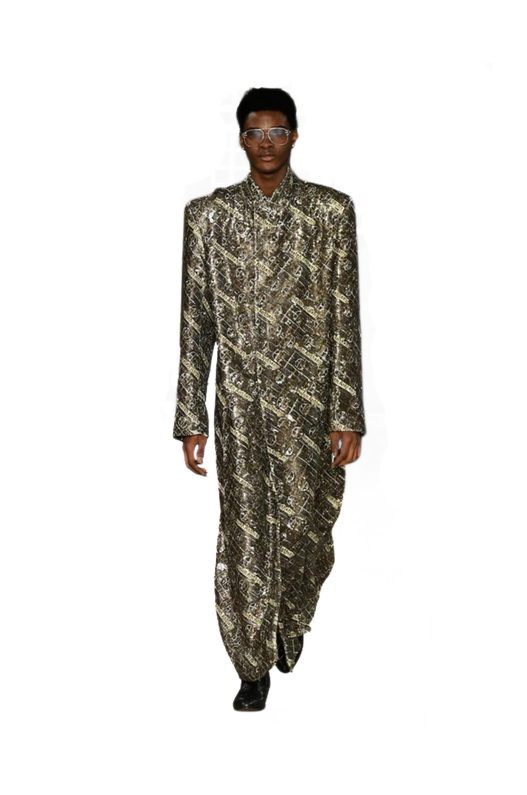 Hand-Embroidered monogram wool long coat