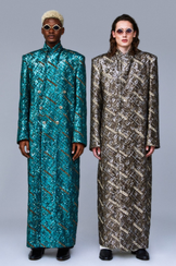 Hand-Embroidered monogram wool long coat