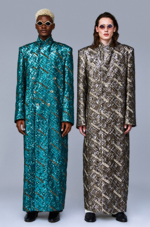 Hand-Embroidered monogram wool long coat