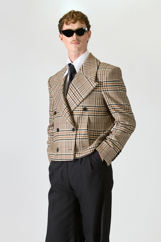 Tailored Double Breasted Check Wool Jacket & Suit Trousers