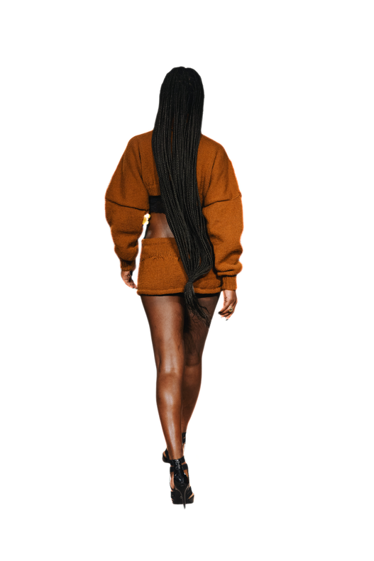 Hand Knit Turtle Neck Cropped Wool Jumper & Mini Skirt
