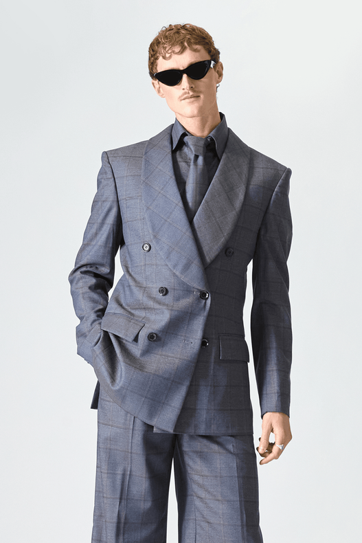 Tailored Double Breasted Check Wool Suit