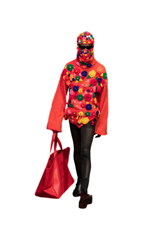 Hand Knit Flower Balaclava Hood