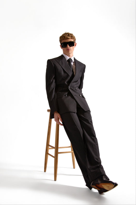 Pinstripe Double Breasted Wool & Cashmere Suit
