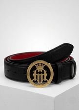Helen Anthony Men's Monogram Gold Buckle Leather Belt