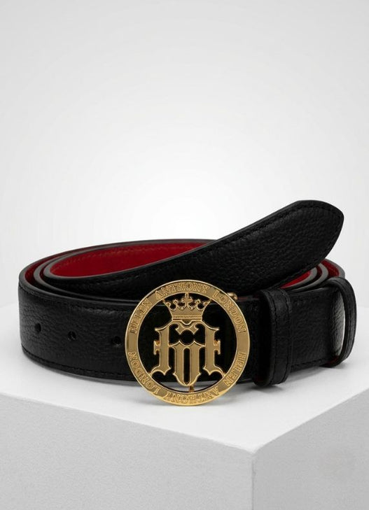 Helen Anthony Men's Monogram Gold Buckle Leather Belt