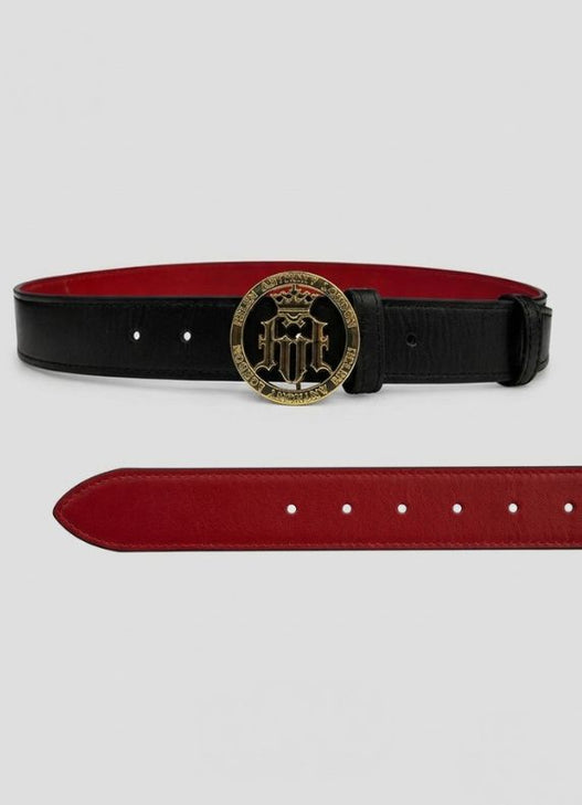 Helen Anthony Men's Monogram Gold Buckle Leather Belt