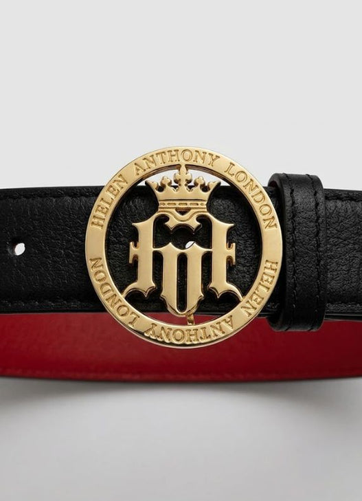 Helen Anthony Men's Monogram Gold Buckle Leather Belt
